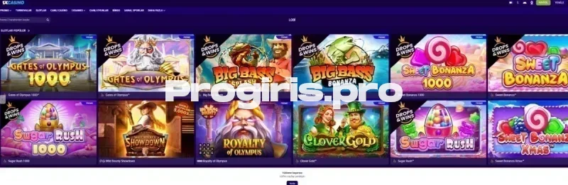 1x Casino ana sayfa görünümü