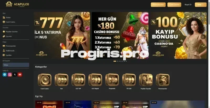 Acapulco Casino ana sayfa görünümü