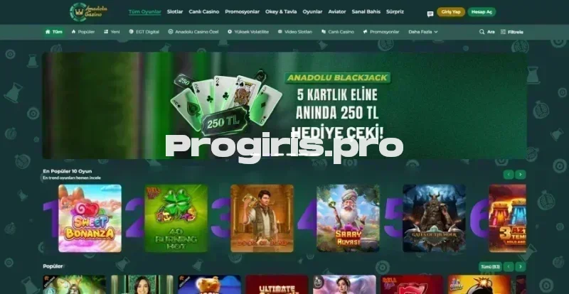 Anadolu Casino ana sayfa görünümü