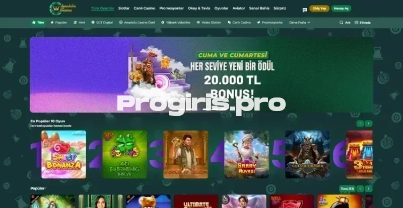Anadolu Slot ana sayfa görünümü
