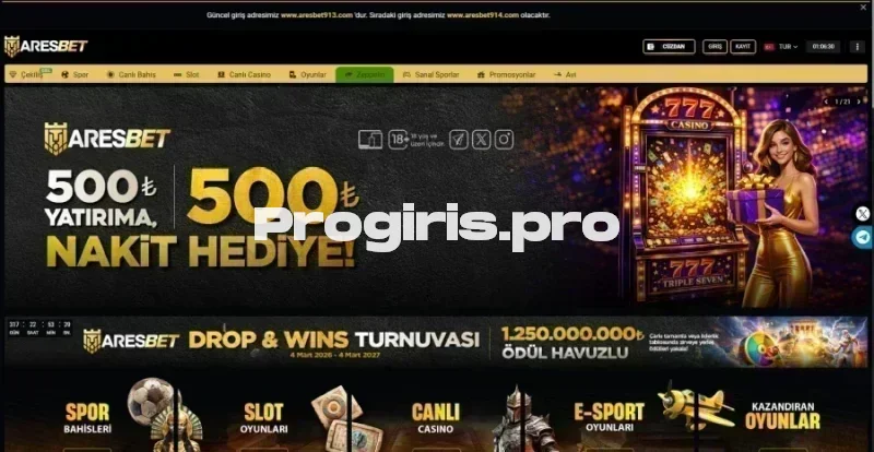 Aresbet ana sayfa görünümü