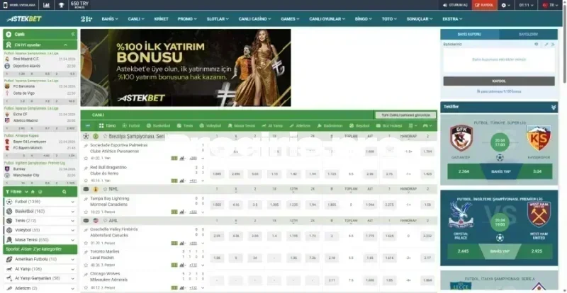 Astekbet ana sayfa görünümü
