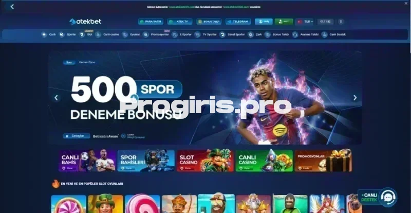 Atekbet ana sayfa görünümü