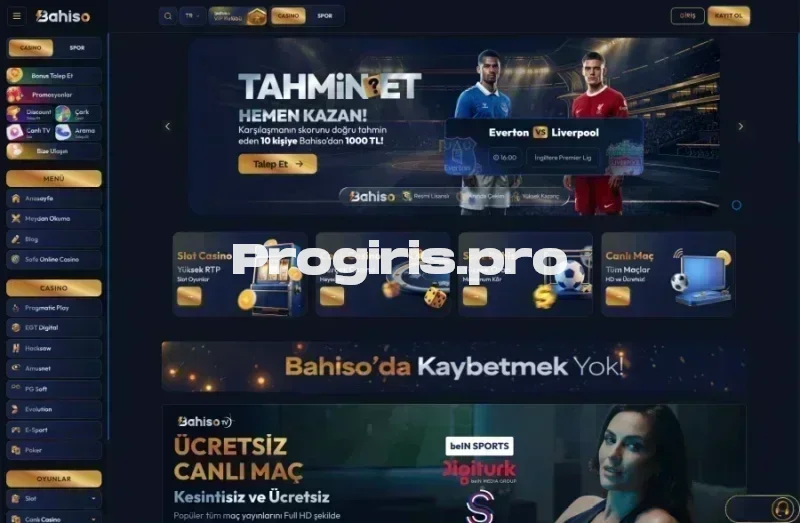 Bahiso ana sayfa görünümü