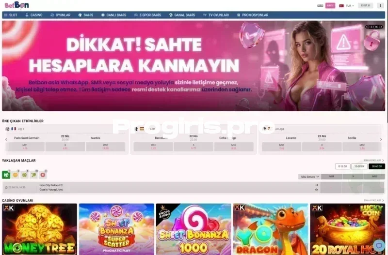 Betbon ana sayfa görünümü