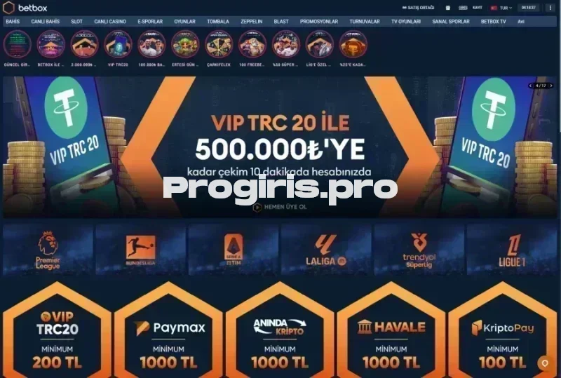Betbox ana sayfa görünümü
