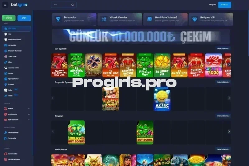 Betigma ana sayfa görünümü