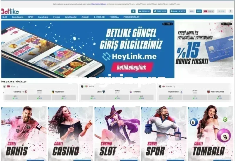 Betlike ana sayfa görünümü