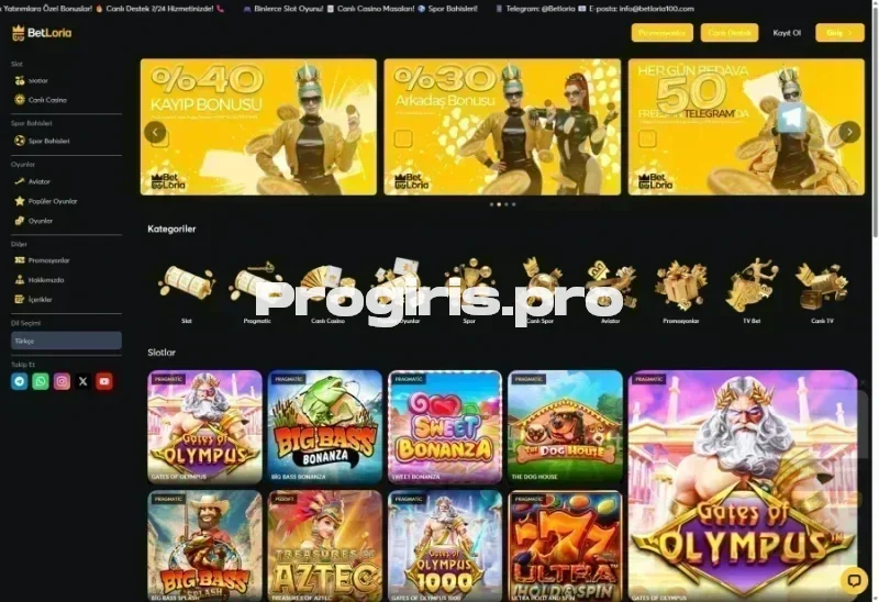 Betloria ana sayfa görünümü