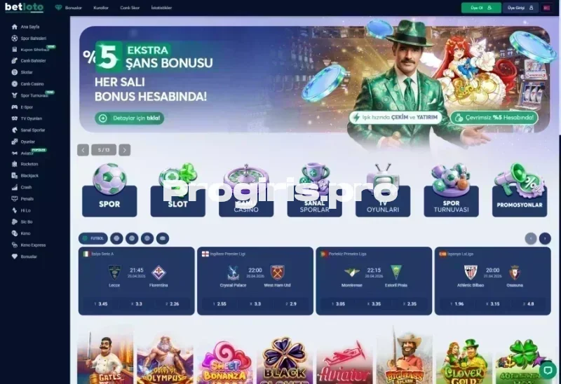 Betloto ana sayfa görünümü