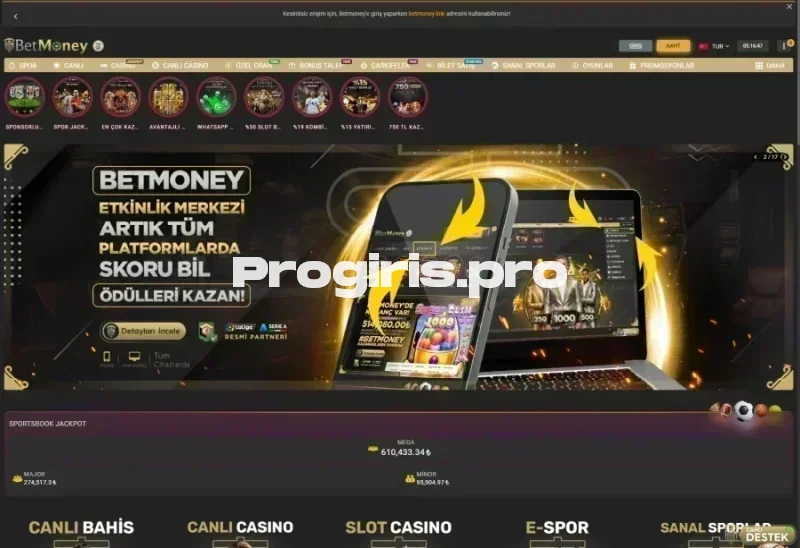 Betmoney ana sayfa görünümü