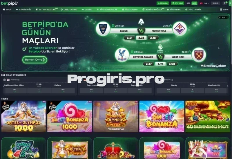 Betpipo ana sayfa görünümü