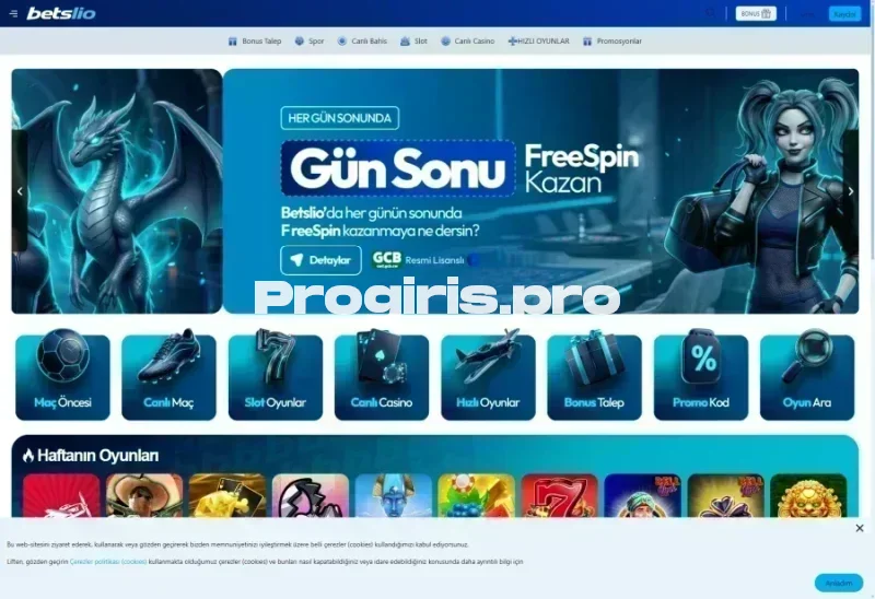 Betslio ana sayfa görünümü