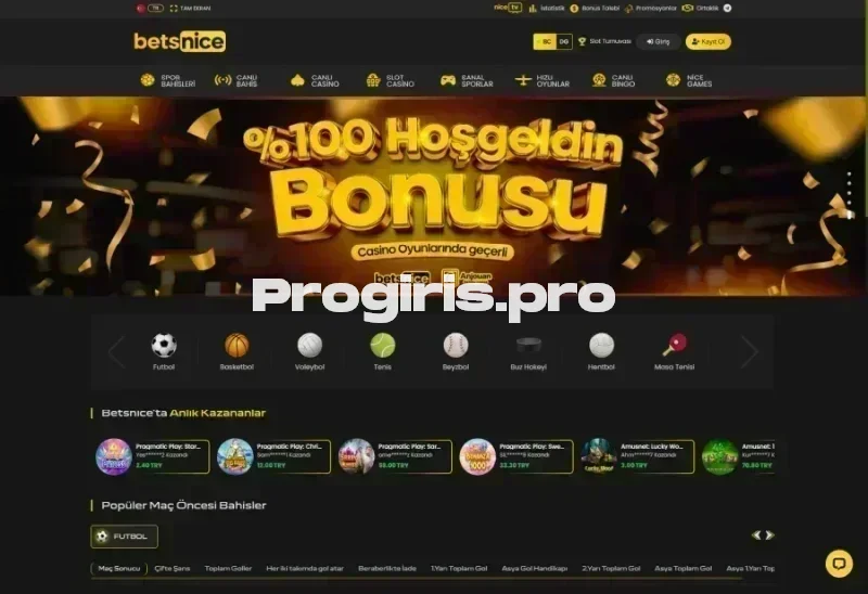 Betsnice ana sayfa görünümü