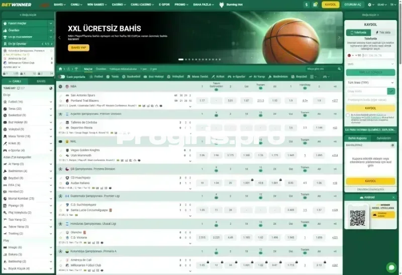Betwinner ana sayfa görünümü