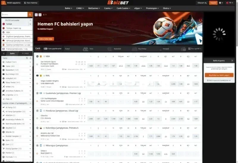 Bizbet ana sayfa görünümü