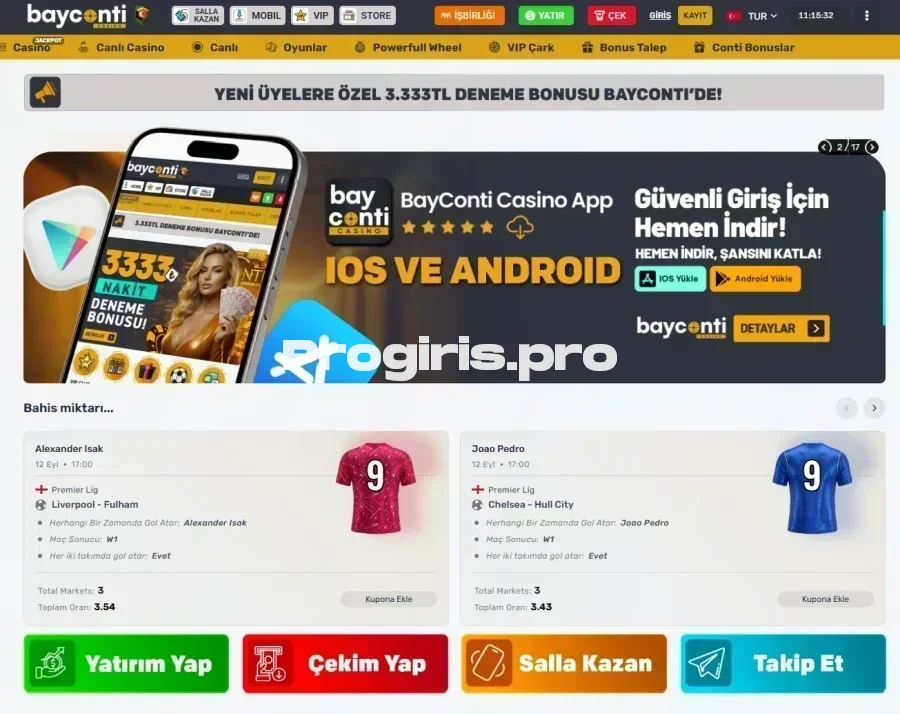 Byconti Casino ana sayfa görünümü