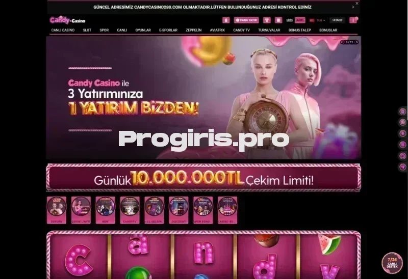 Candy Casino ana sayfa görünümü
