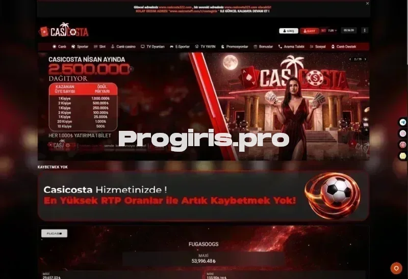 Casicosta ana sayfa görünümü