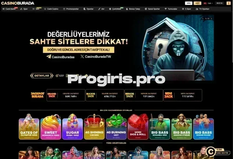 Casino Burada ana sayfa görünümü