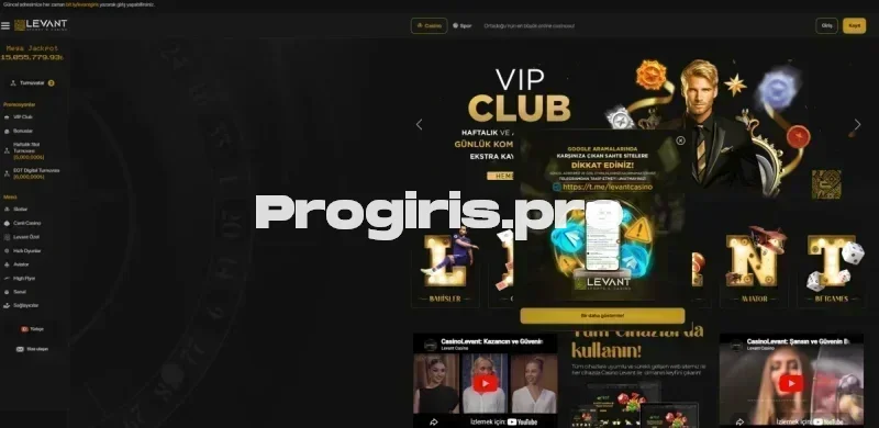 Casino Levant ana sayfa görünümü