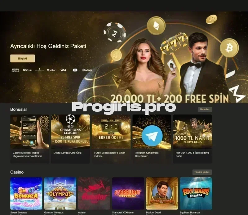 Casino Metropol ana sayfa görünümü