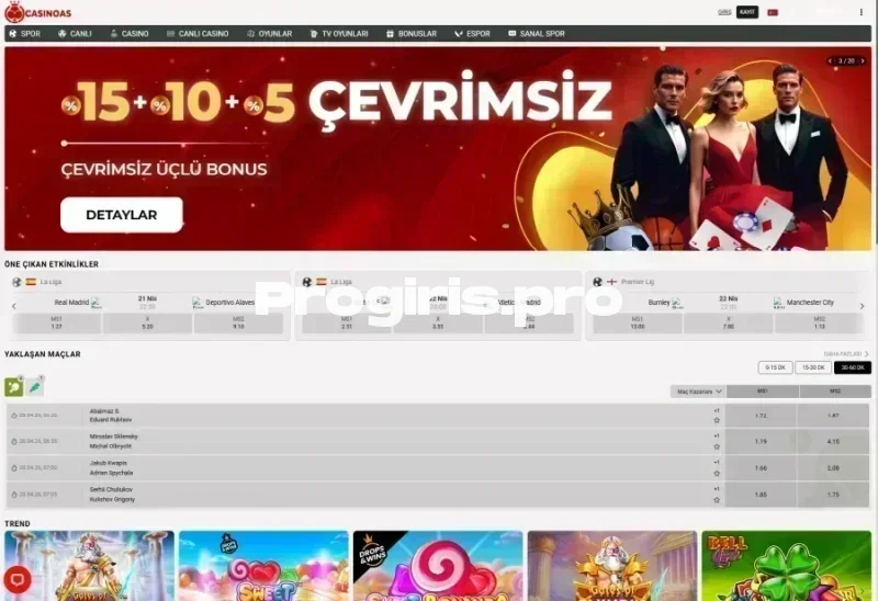 CasinoAs ana sayfa görünümü