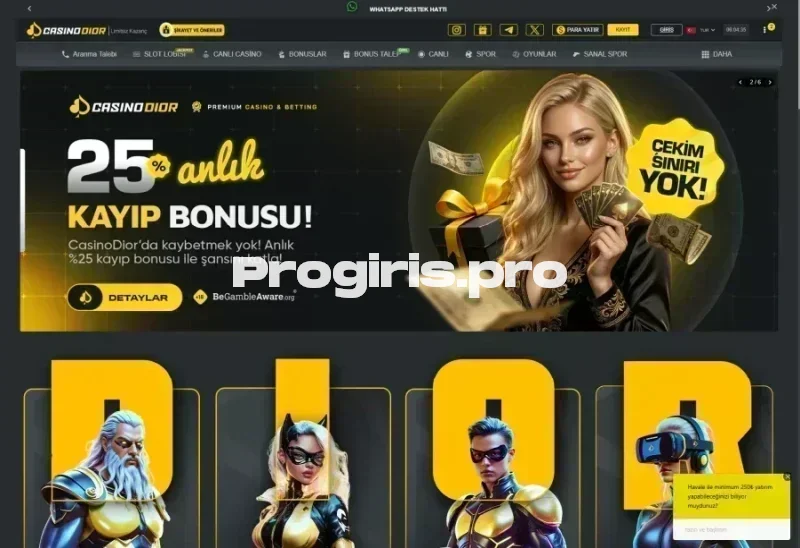 Casinodior ana sayfa görünümü