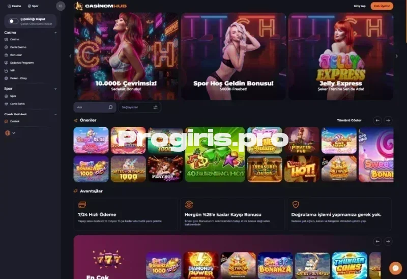 Casinomhub ana sayfa görünümü