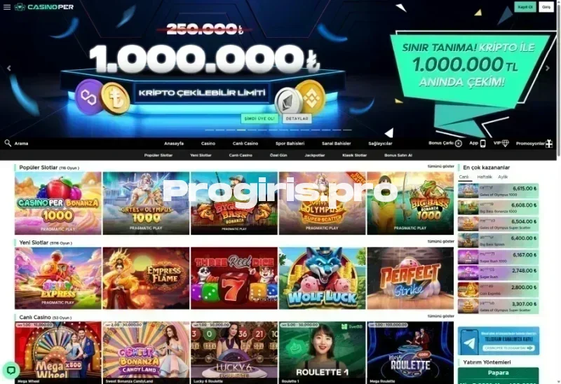 Casinoper ana sayfa görünümü