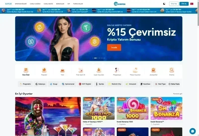 Casinoprom ana sayfa görünümü