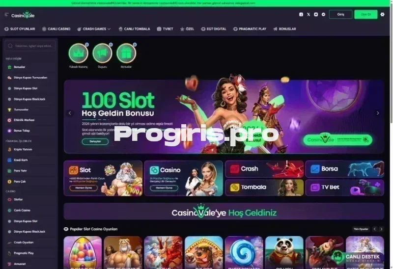 Casinovale ana sayfa görünümü