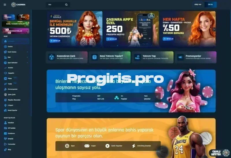 Casinra ana sayfa görünümü