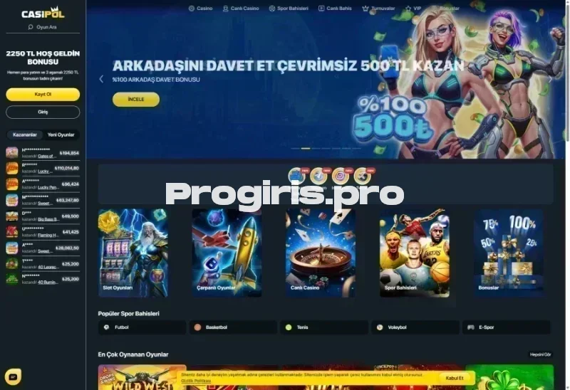 Casipol ana sayfa görünümü