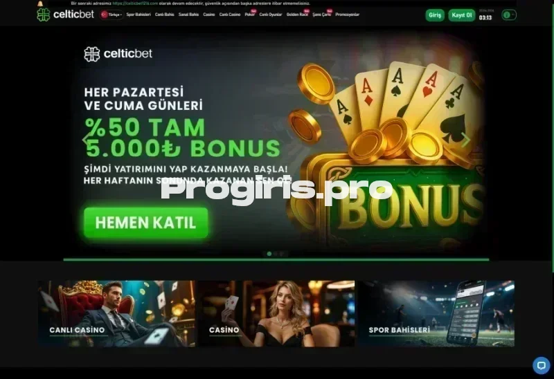 Celticbet ana sayfa görünümü