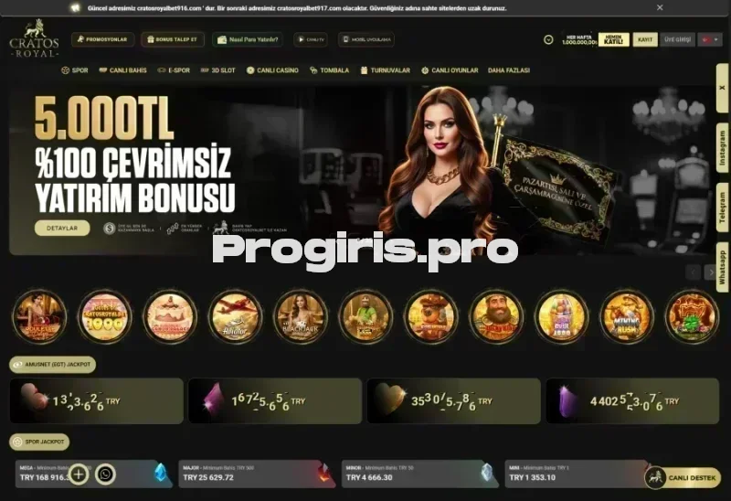 Cratos Royalbet ana sayfa görünümü