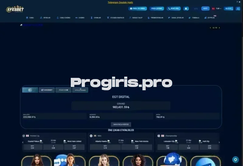 Efesbet Casino ana sayfa görünümü