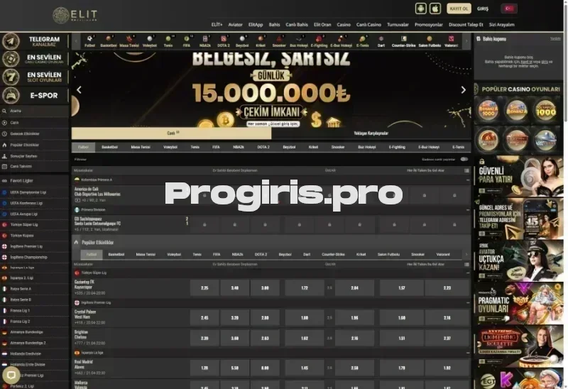 ElitCasino ana sayfa görünümü