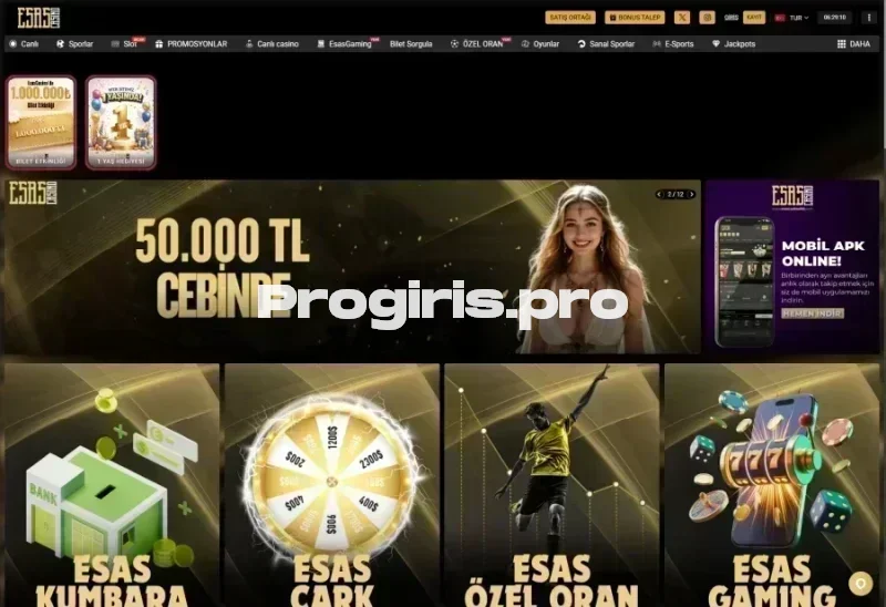 Esas Casino ana sayfa görünümü