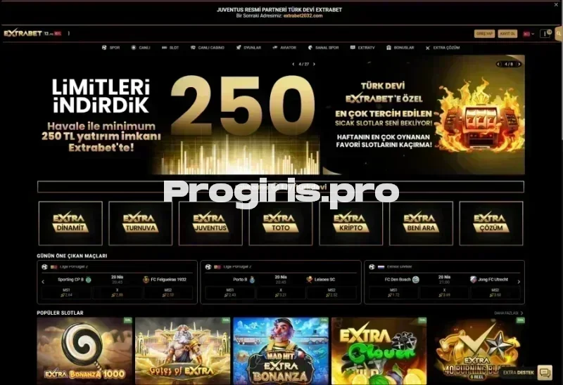 Extrabet ana sayfa görünümü