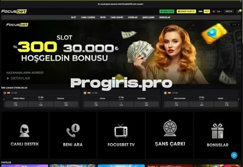 Focusbet ana sayfa görünümü