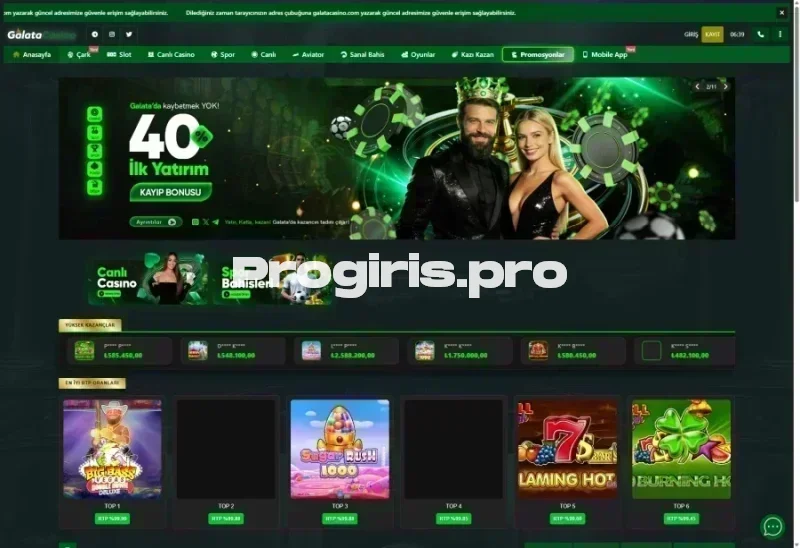 Galata Casino ana sayfa görünümü