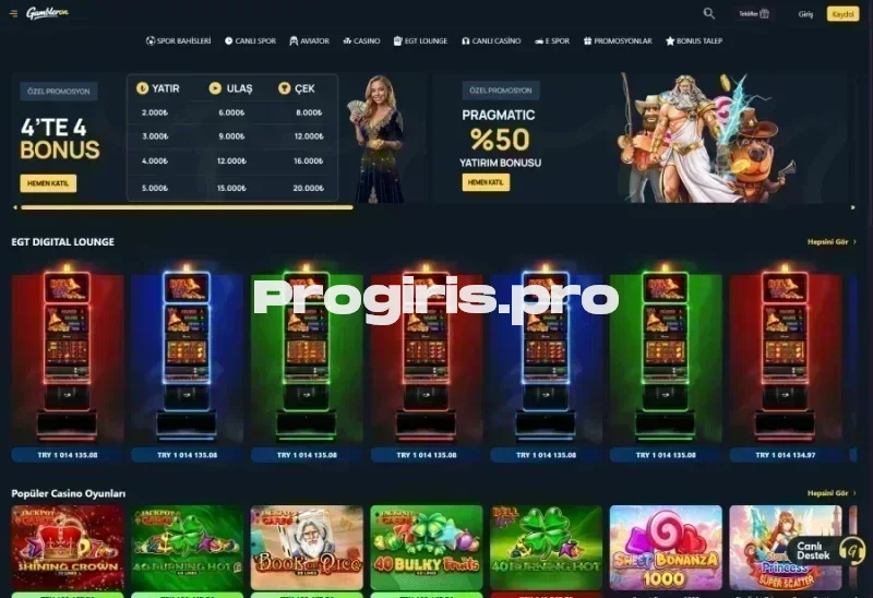 Gambleron ana sayfa görünümü
