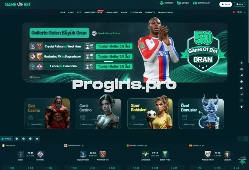 GameOfBet ana sayfa görünümü