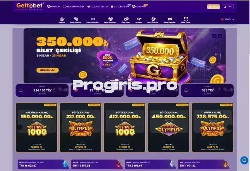 Gettobet ana sayfa görünümü