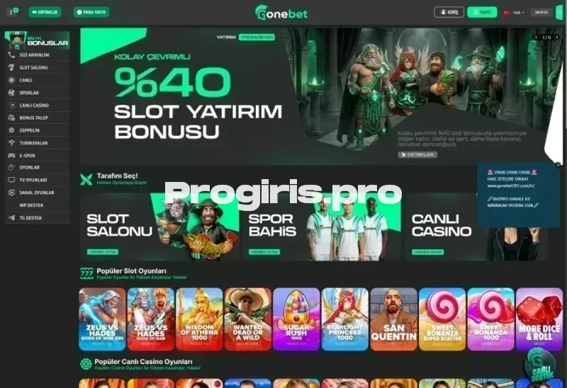 Gonebet ana sayfa görünümü