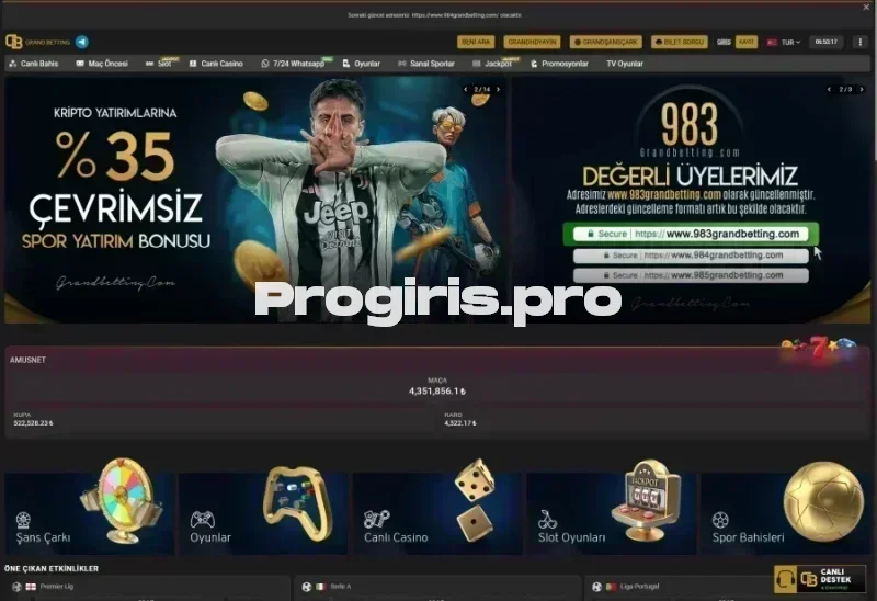 Grandbetting ana sayfa görünümü