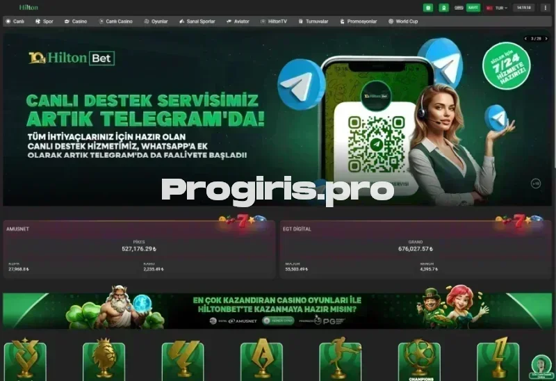 Hiltonbet ana sayfa görünümü