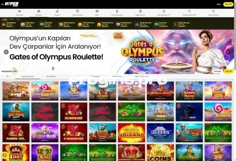 HiperCasino ana sayfa görünümü