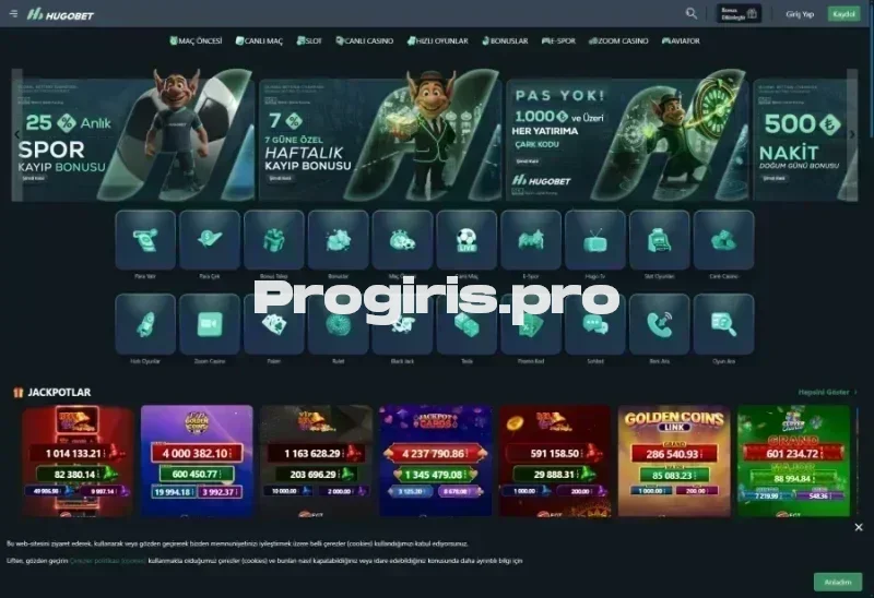 Hugobet ana sayfa görünümü